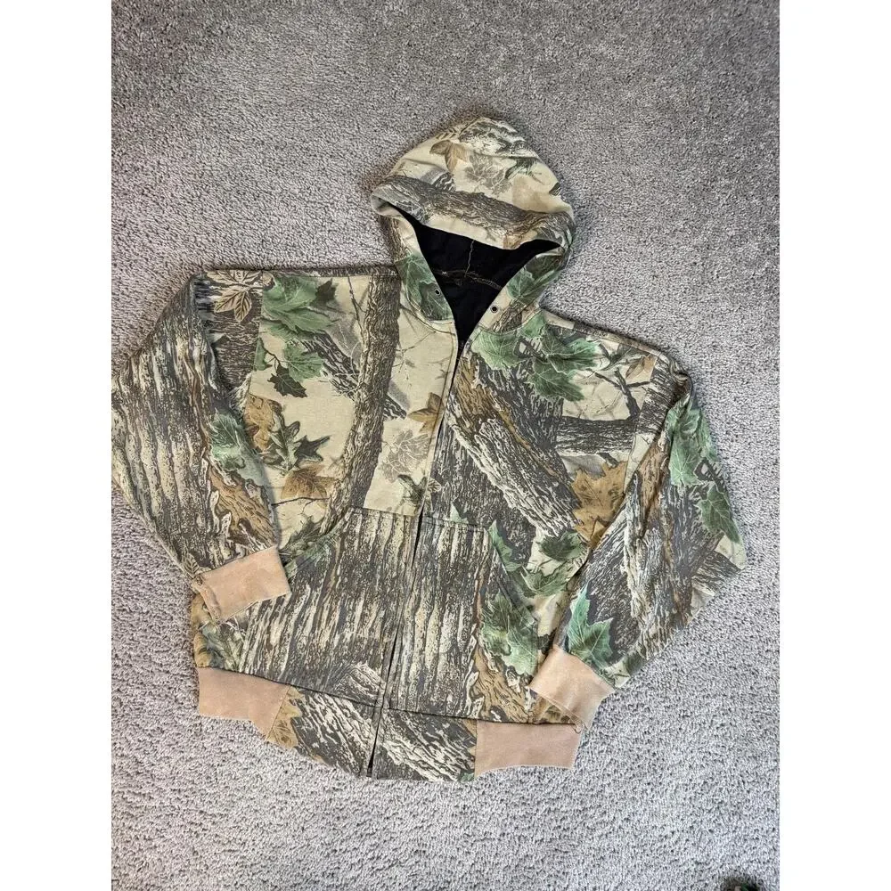 Vintage 80s Realtree Hoodie Mens XL Full Zip Hooded Pockets Fleece Camouflage